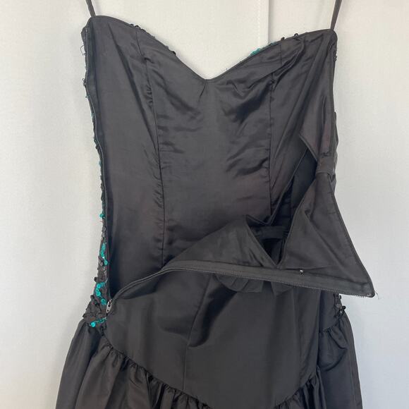 Gunne Sax Jessica McClintock Prom Dress XS Black Sequin Hi Low Puffy Bow 80s Vtg - Picture 7 of 12